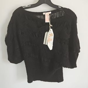 Tulle Crochet Knit Black Top